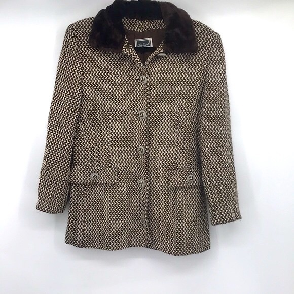 Vintage 90’s Luisa Spagnoli Boucle Knit Faux Fur Structured Blazer Jacket - Picture 7 of 16